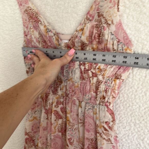 Floret Stuidios Dress Womens XS Smocked Waist Corset Detail Tiered Taupe Mauv - Picture 3 of 9